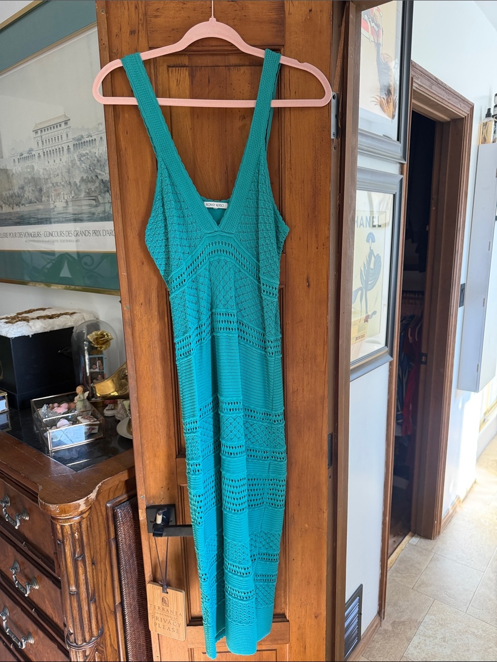 Ronny Kobo Collection Teal Crochet Midi Dress